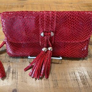 Elegant Red Snakeskin Clutch